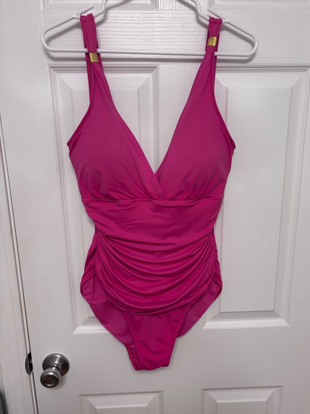 Ralph Lauren Bright Fuchsia One-Piece Swimsuit with Gold Accents